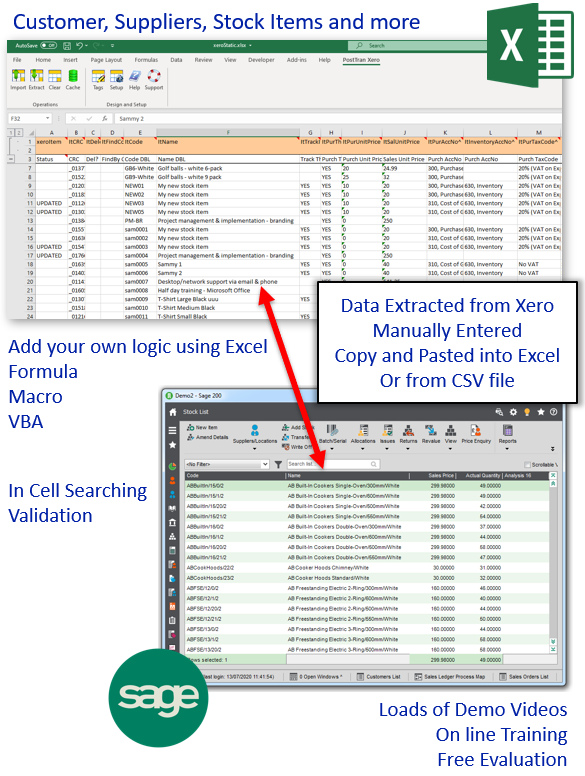 PostTrans Excel template for extracting and updating Sage 200 static data