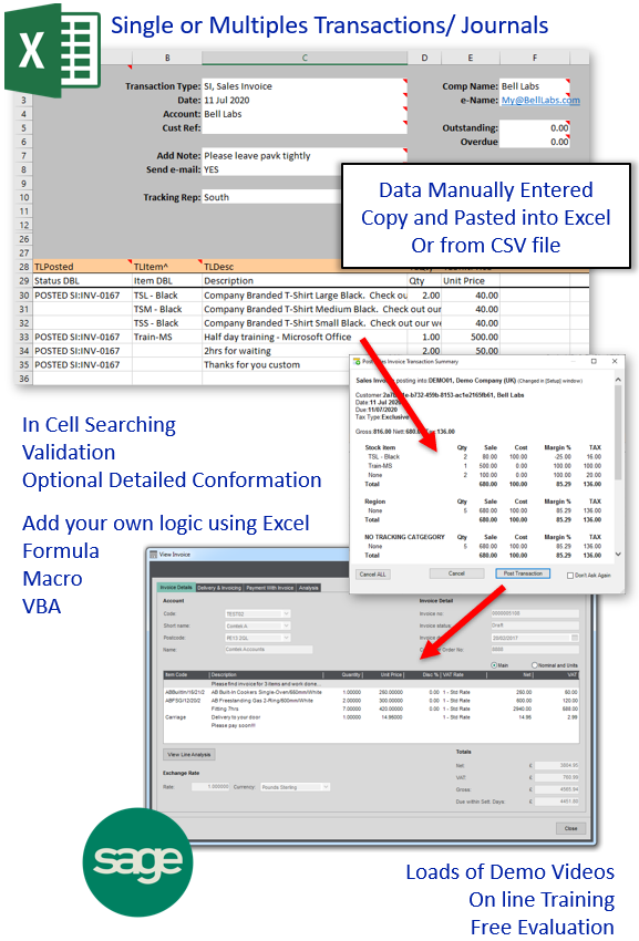 PostTrans Excel template for importing Sage 200 transactions