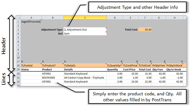 Simple Sage 50 Product Adjustment in Excel