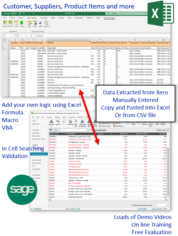 PostTrans Excel template for extracting and updating Sage 50 static data