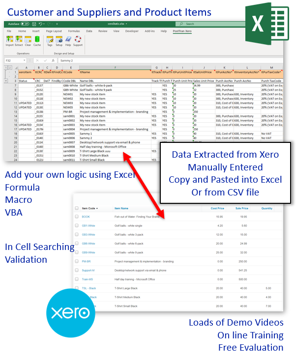 PostTrans Excel template for extracting and updating Xero static data