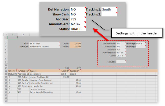 Settings and Defaults in template header