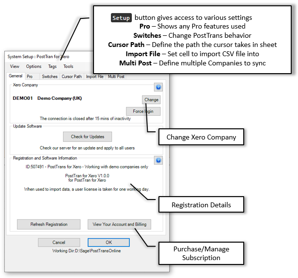 General Settings in Setup window