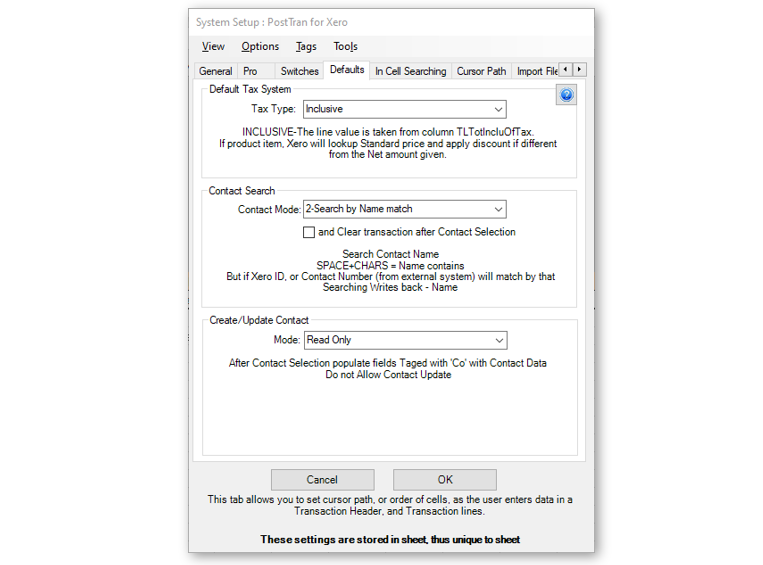 Transaction Import Options in Header of Template